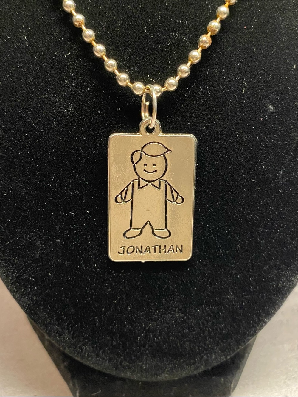 Vintage ‘JONATHAN’ Dog-Tag Personalized Silver-tone Ball/Bead Necklace